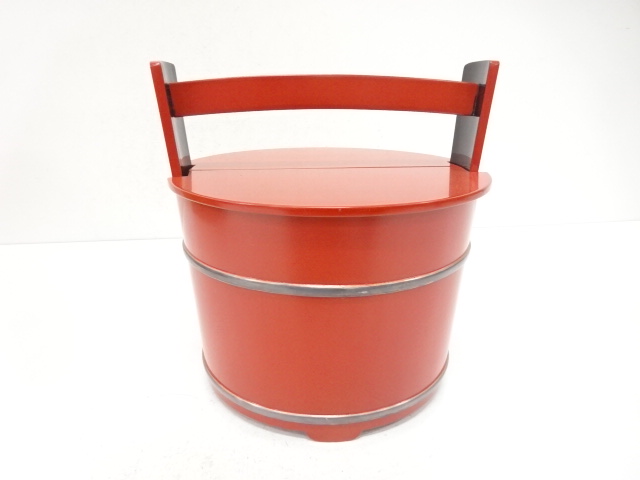  塗師　友斎造　朱　手桶水指